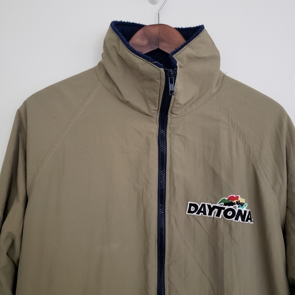 Auburn Sportswear Daytona 500 Nylon Jacket  Mens Size L Khaki Olive Navy Blue - Picture 2 of 9